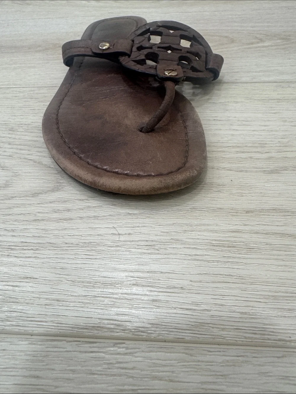 Tory Burch Brown Leather Logo Thong Sandals